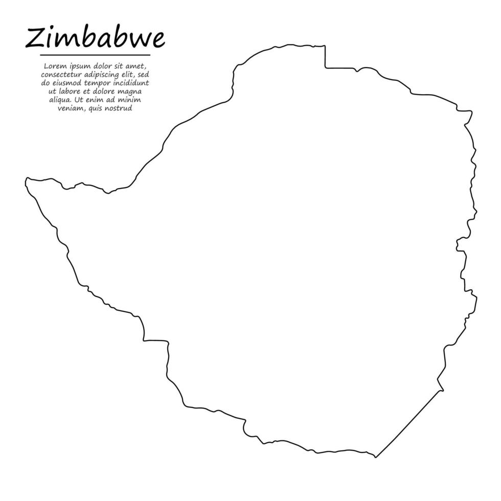 Simple outline map of Zimbabwe, silhouette in sketch line style vector