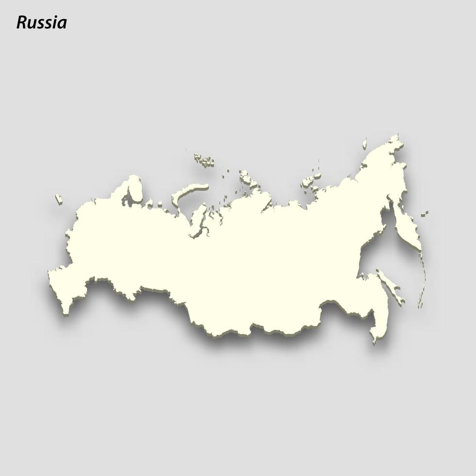 3d isometric map of Russia isolated with shadow vector