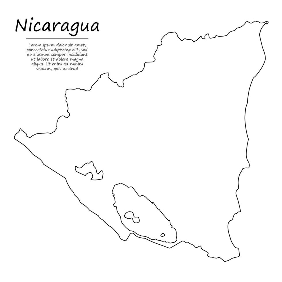 Simple outline map of Nicaragua, silhouette in sketch line style vector