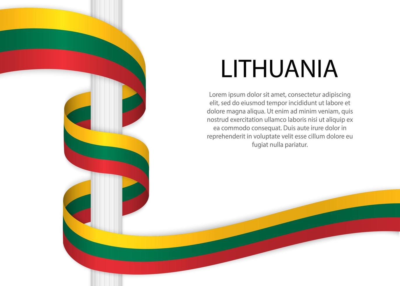 Waving ribbon on pole with flag of Lithuania. Template for indep vector