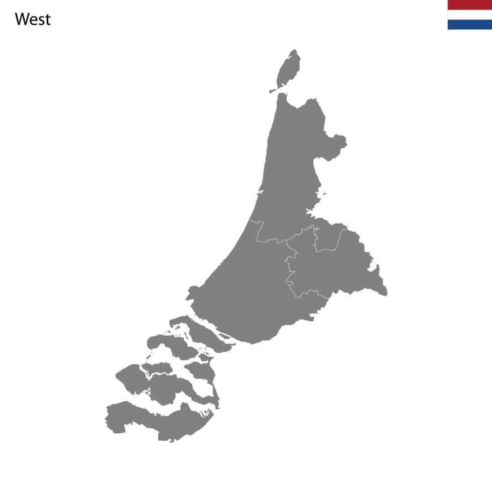 High Quality map West region of Netherlands, with borders vector