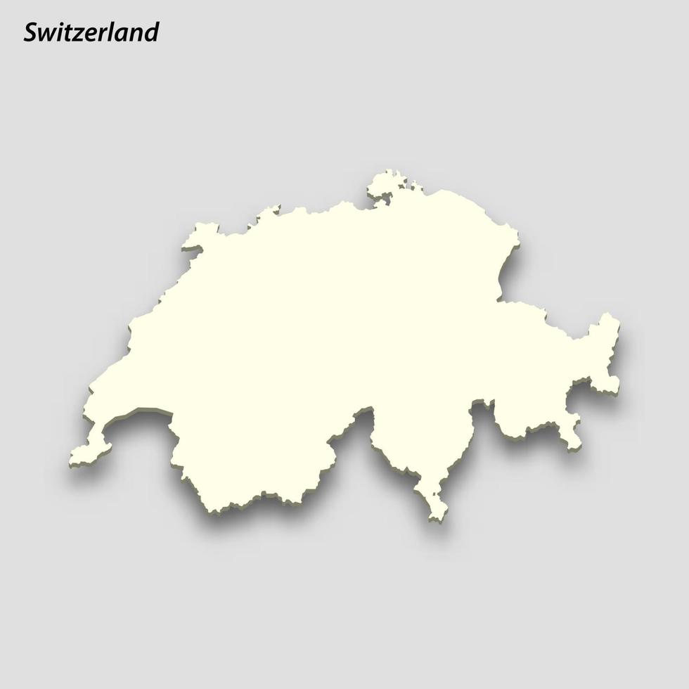 3d isometric map of Switzerland isolated with shadow vector