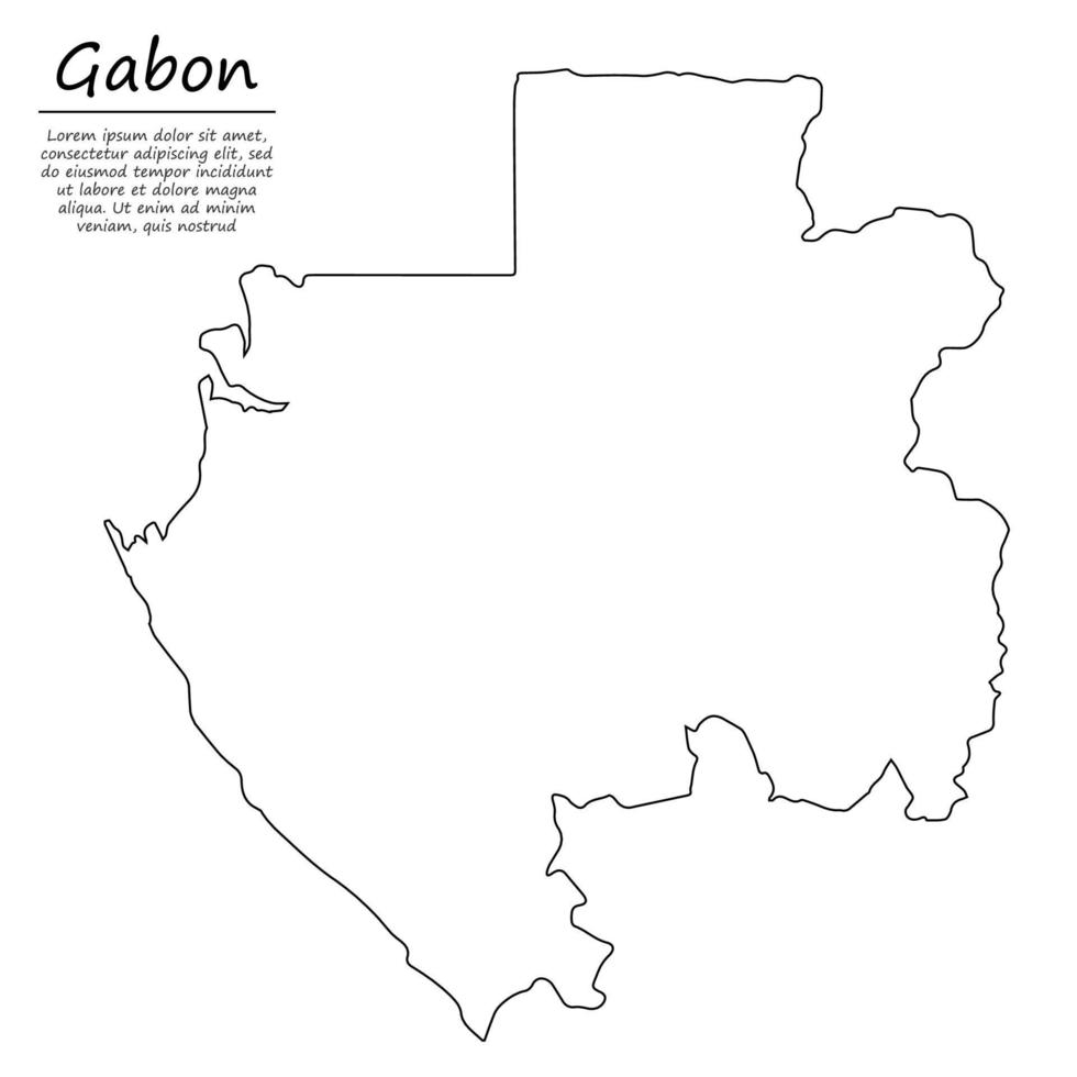Simple outline map of Gabon, silhouette in sketch line style vector