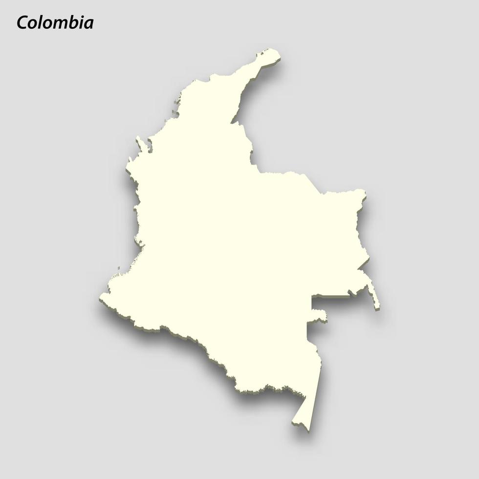 3d isométrica mapa de Colombia aislado con sombra vector