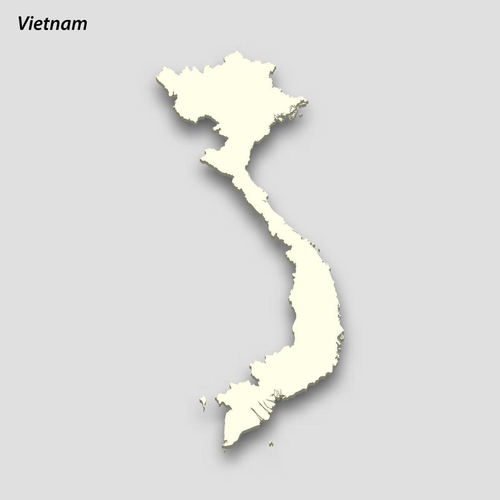 3d isométrica mapa de Vietnam aislado con sombra vector