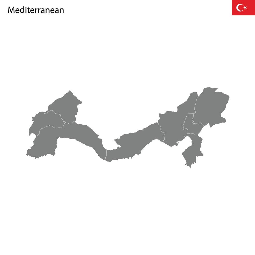 alto calidad mapa Mediterráneo región de pavo, con fronteras vector