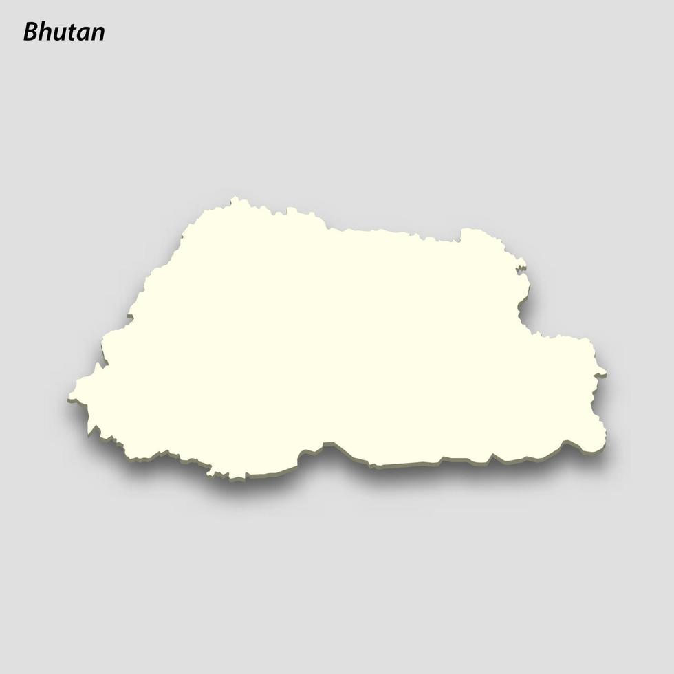 3d isométrica mapa de Bután aislado con sombra vector