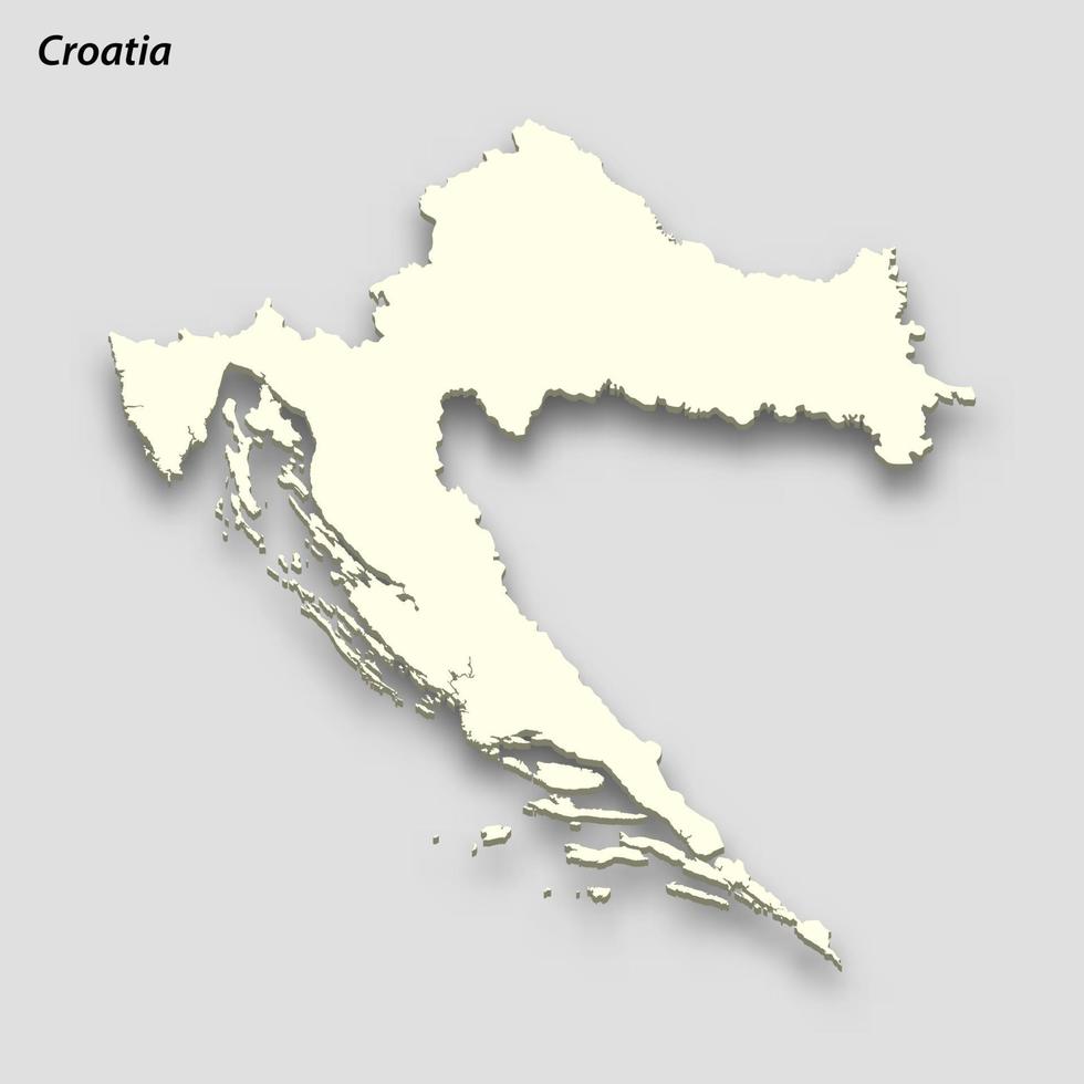 3d isometric map of Croatia isolated with shadow vector