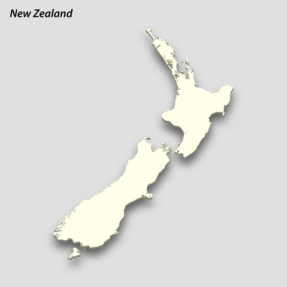 3d isometric map of New Zealand isolated with shadow vector