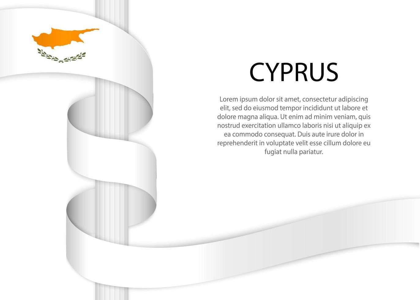 Waving ribbon on pole with flag of Cyprus. Template for independ vector