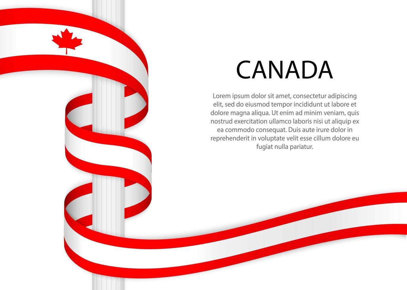 Waving ribbon on pole with flag of Canada. Template for independ vector