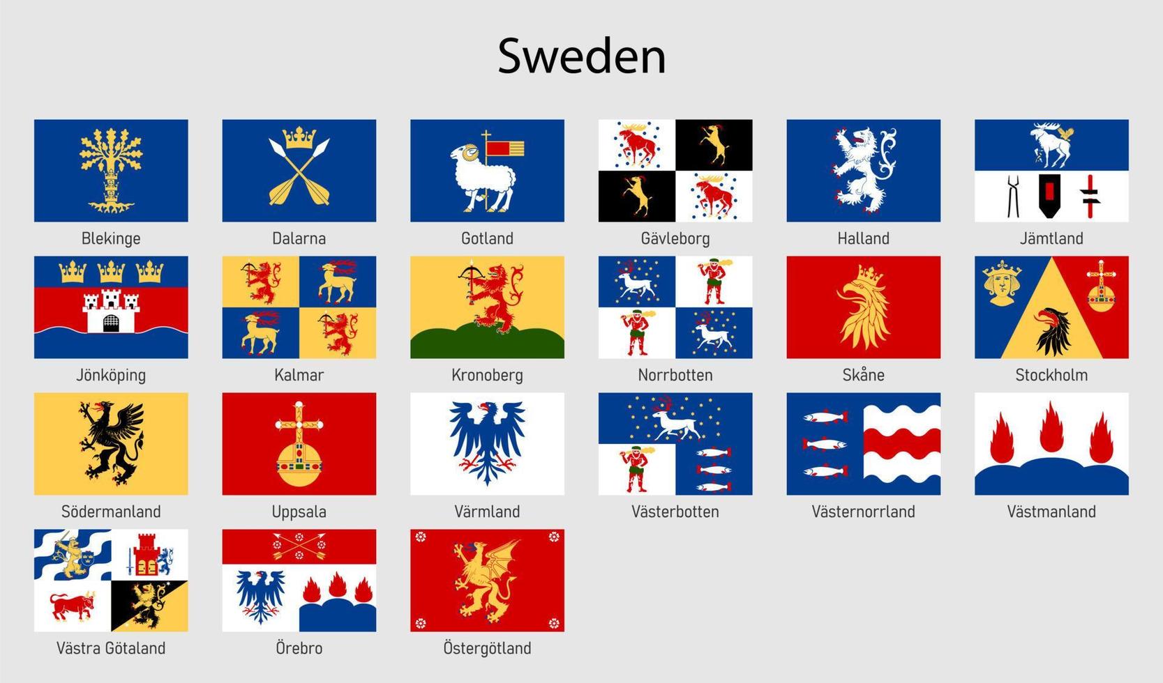 Set Flags of the provinces of Sweden, Swedish regions flag colle