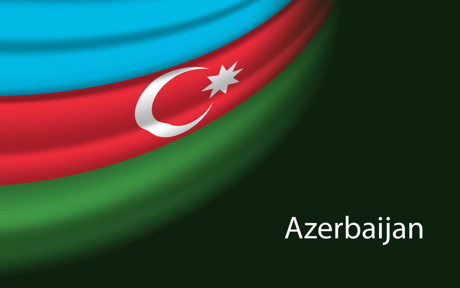 Wave flag of Azerbaijan on dark background. vector