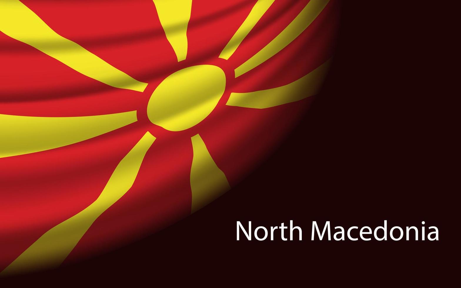 Wave flag of North Macedonia on dark background. vector