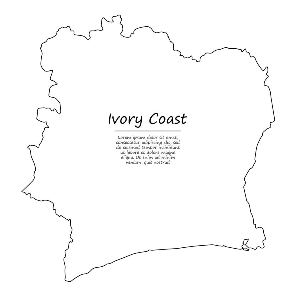 Simple outline map of Ivory Coast, silhouette in sketch line sty vector