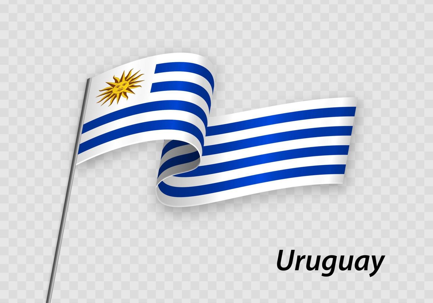 Waving flag of Uruguay on flagpole. vector