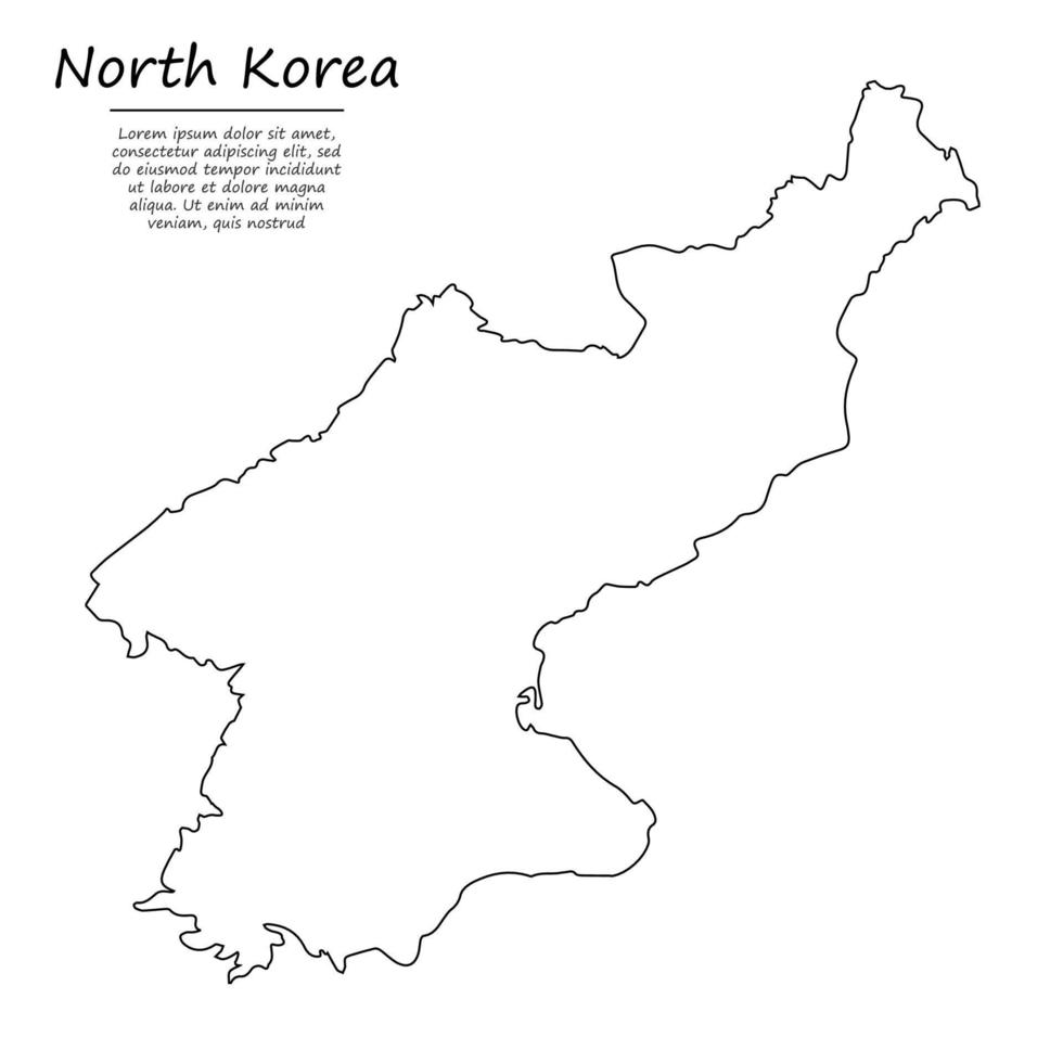 Simple outline map of North Korea, silhouette in sketch line sty vector