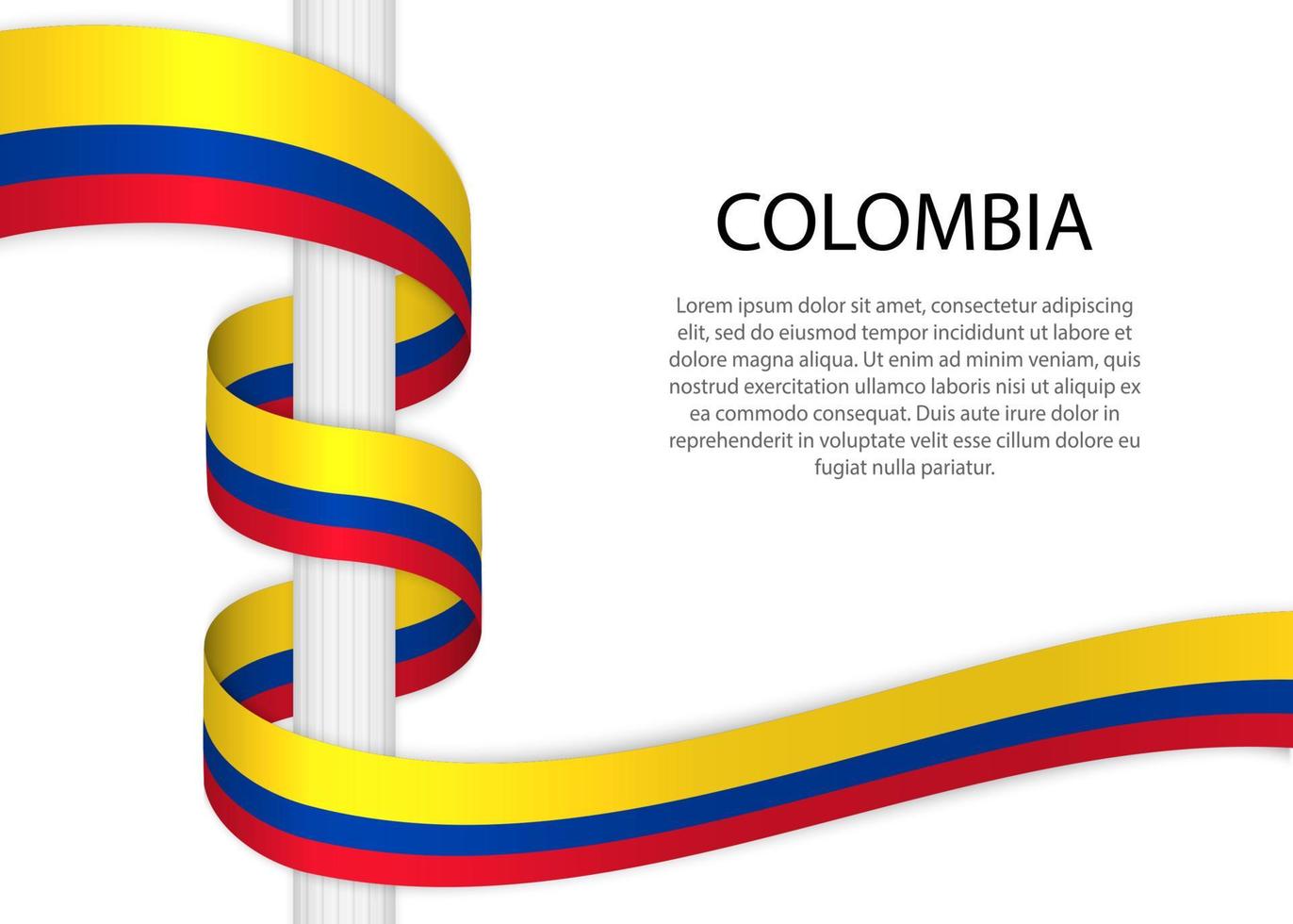 Waving ribbon on pole with flag of Colombia. Template for indepe vector