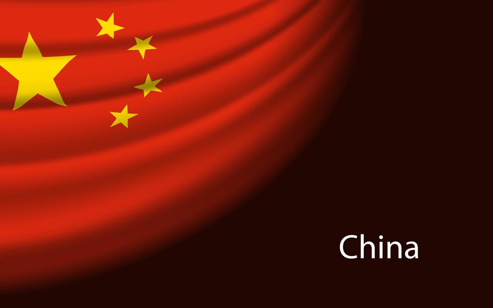 Wave flag of China on dark background. vector