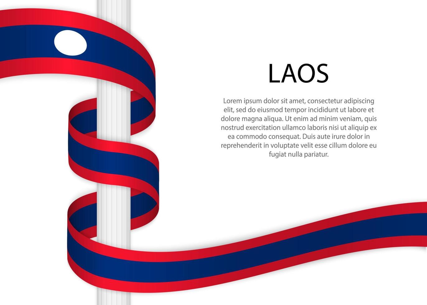 Waving ribbon on pole with flag of Laos. Template for independen vector