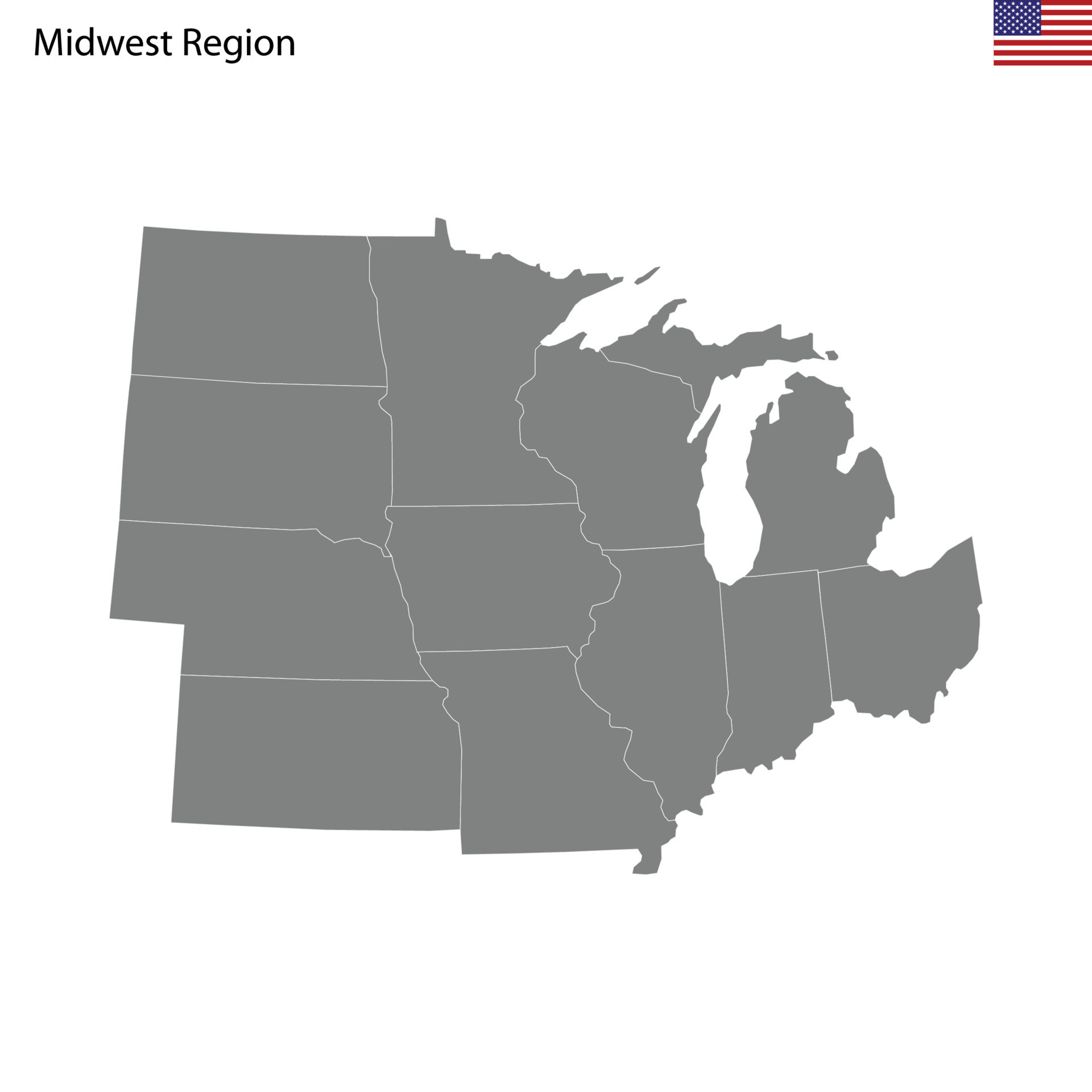 High Quality Map Of Midwest Region Of United States Of America W High Quality Map Of Midwest Region Of United States Of America W Vector
