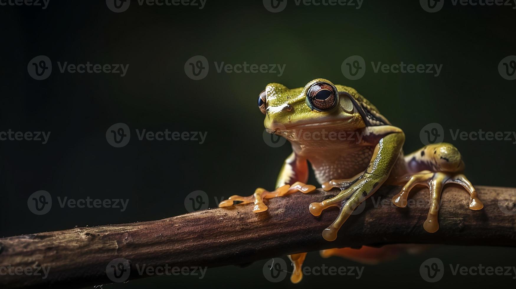 linda pequeño árbol rana en un ramita foto