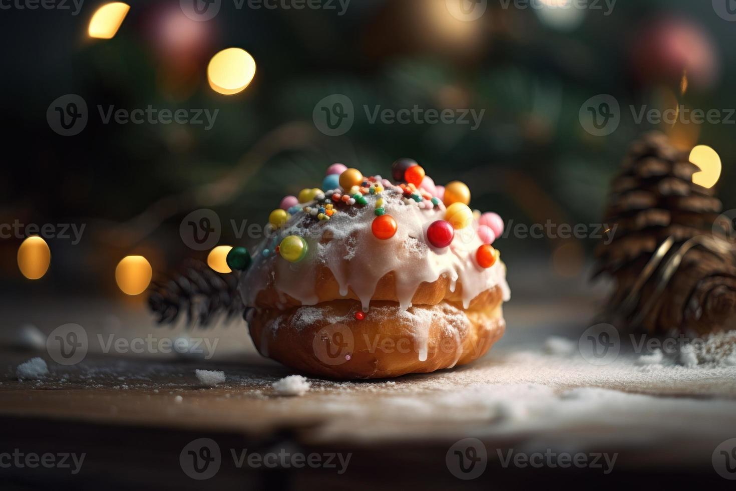 cerrado arriba de galletas Navidad árbol y bokeh antecedentes. celebracion Navidad día antecedentes. foto