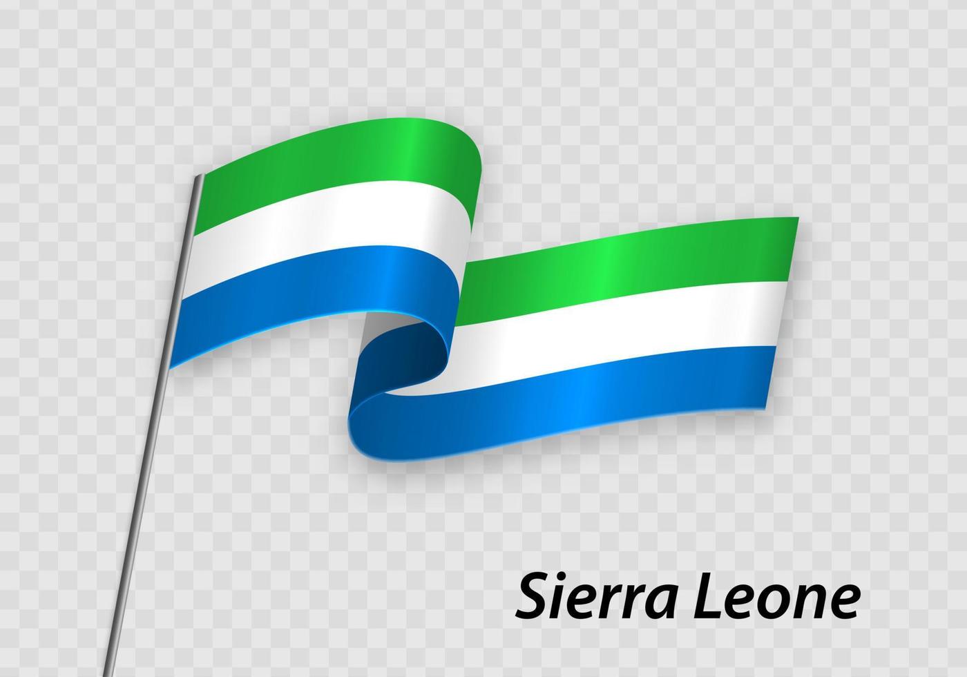 Waving flag of Sierra Leone on flagpole. vector