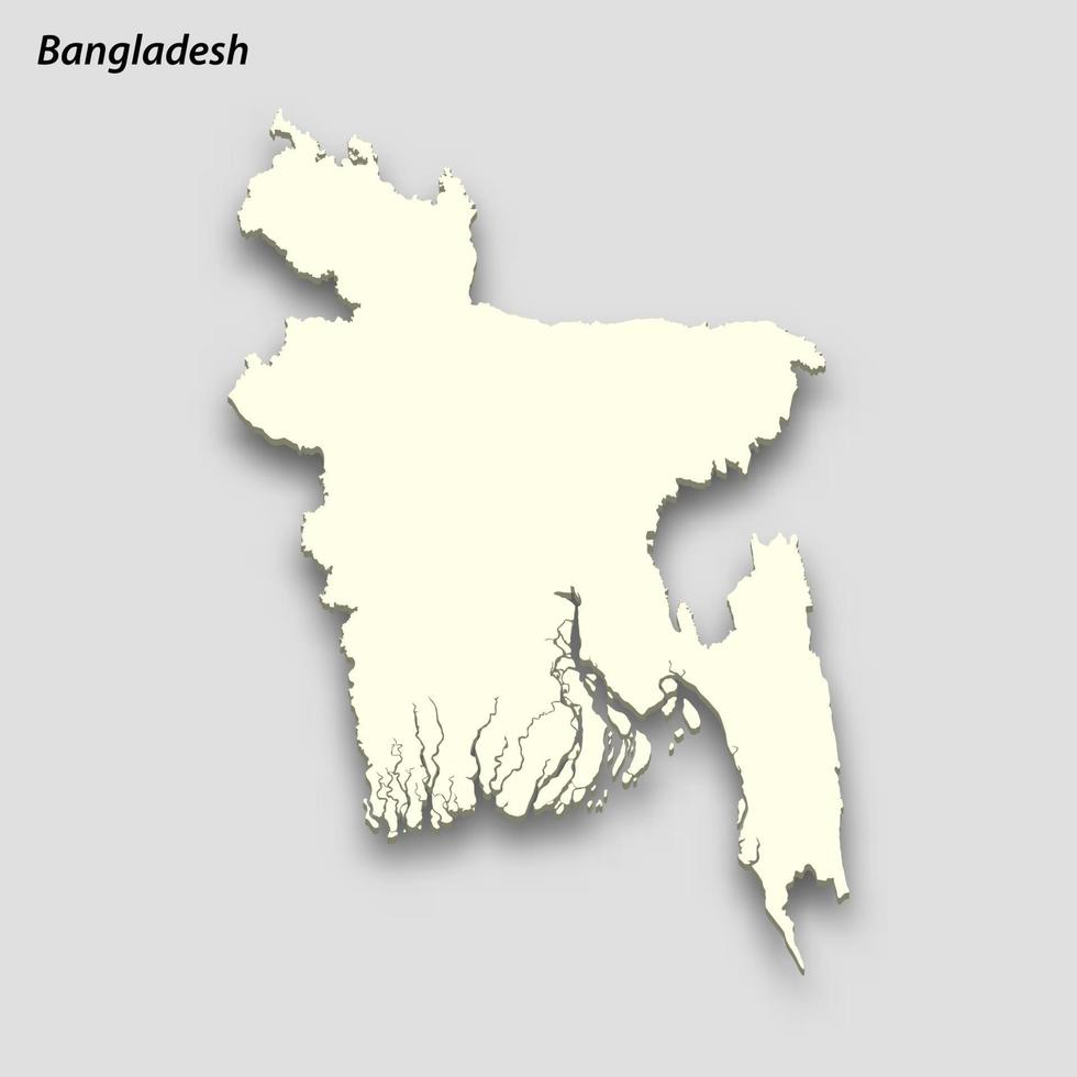 3d isométrica mapa de Bangladesh aislado con sombra vector