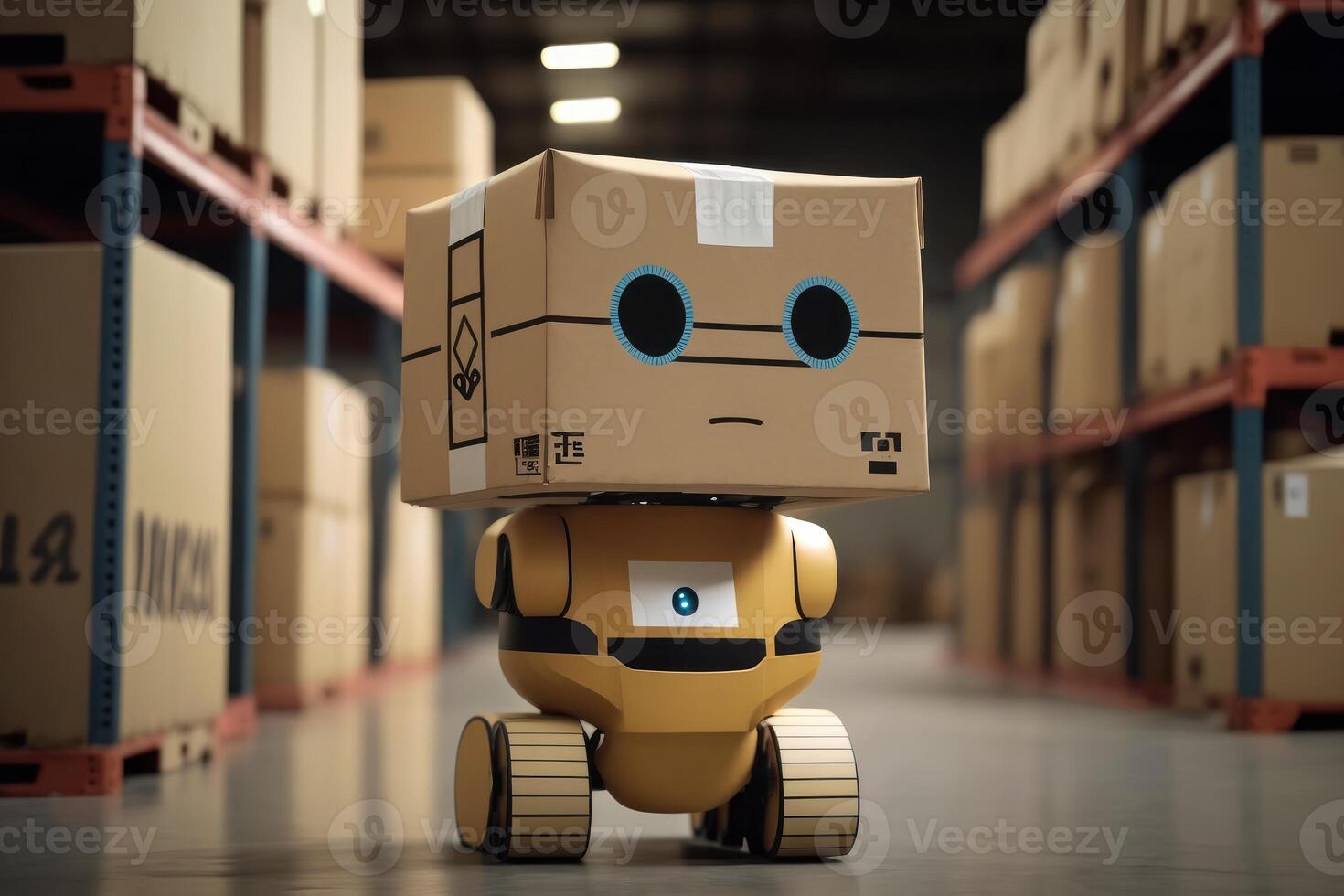Smart Robotic observes and check in warehouse, Distribution logistics center concept. Created photo