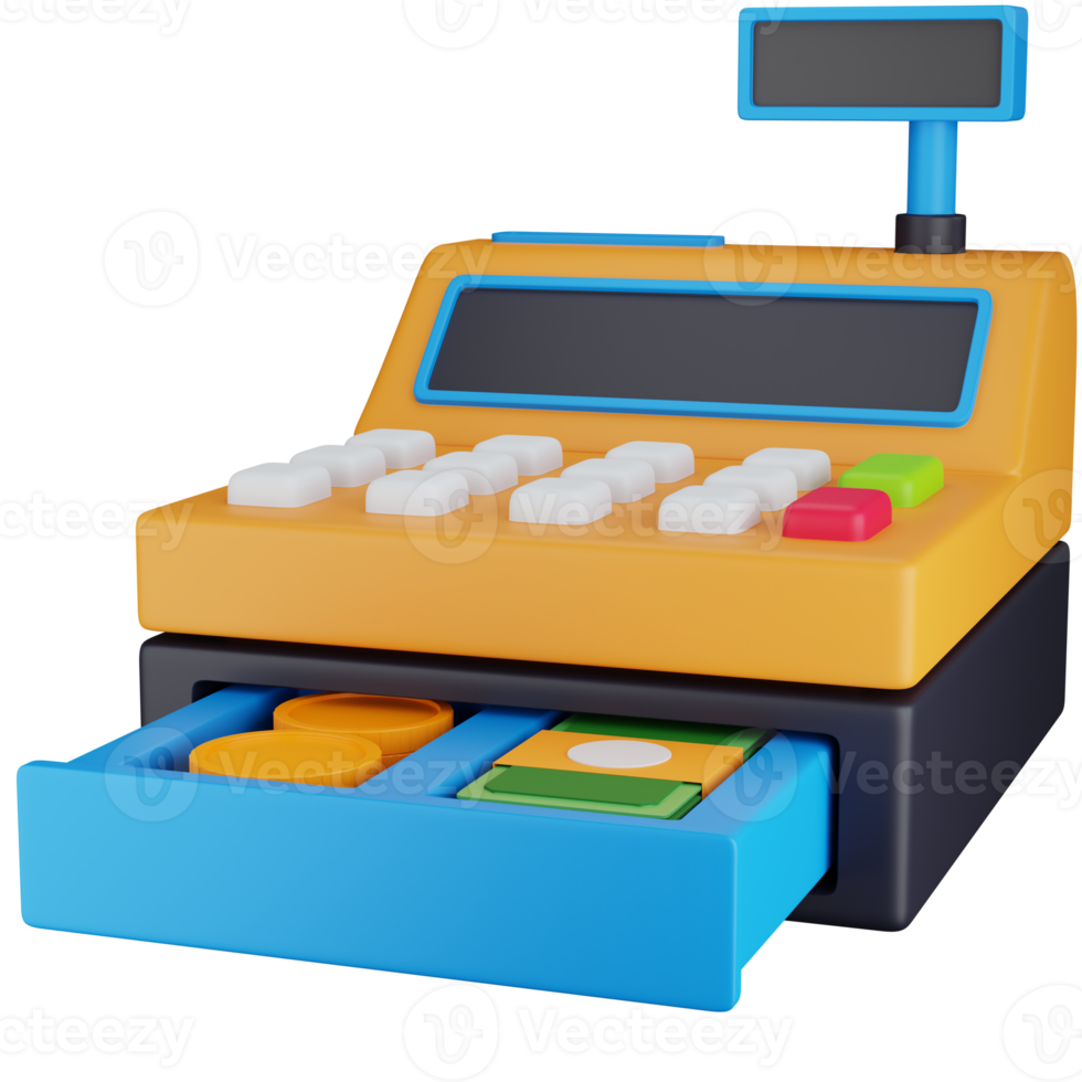 3d icône illustration la caissière machine avec ouvert tiroir png