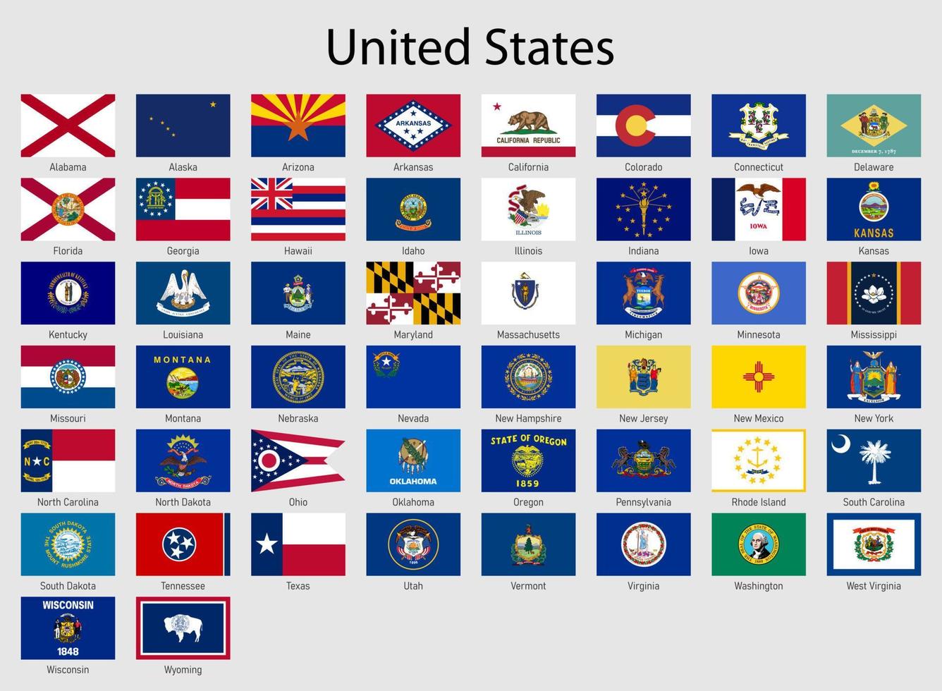 Set Flags of the states of USA , All United States regions flag vector