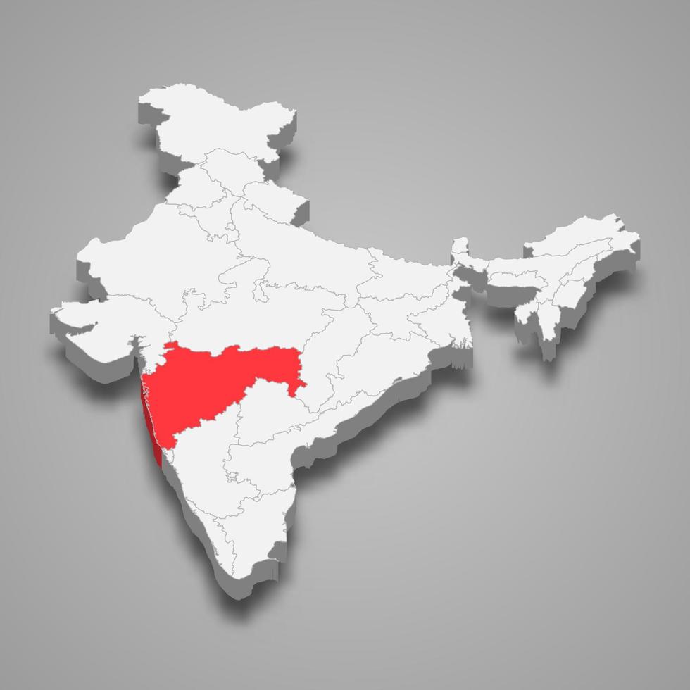 Maharashtra state location within India 3d map vector