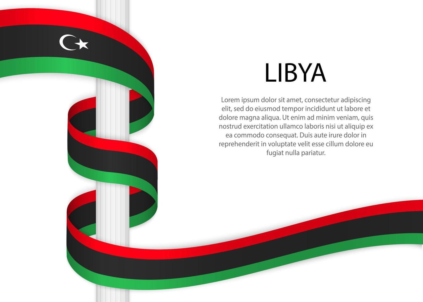Waving ribbon on pole with flag of Libya. Template for independe vector