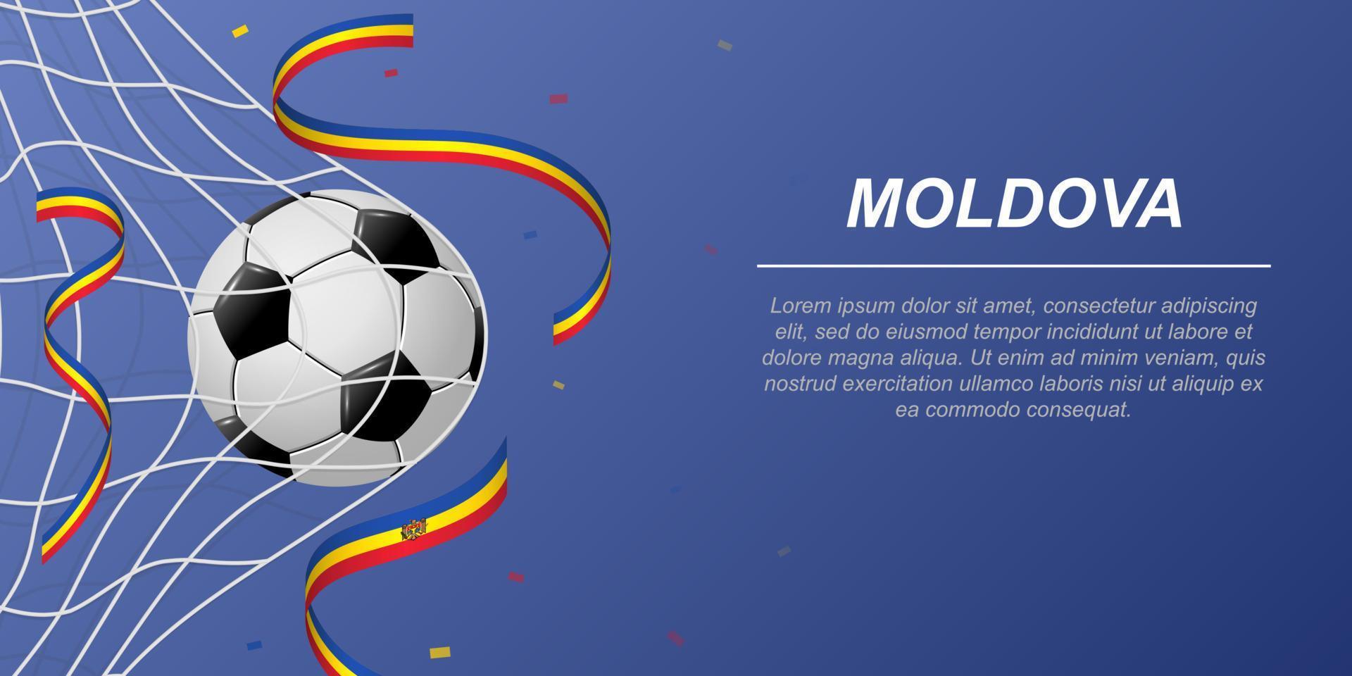 Soccer background with flying ribbons in colors of the flag of Moldova vector
