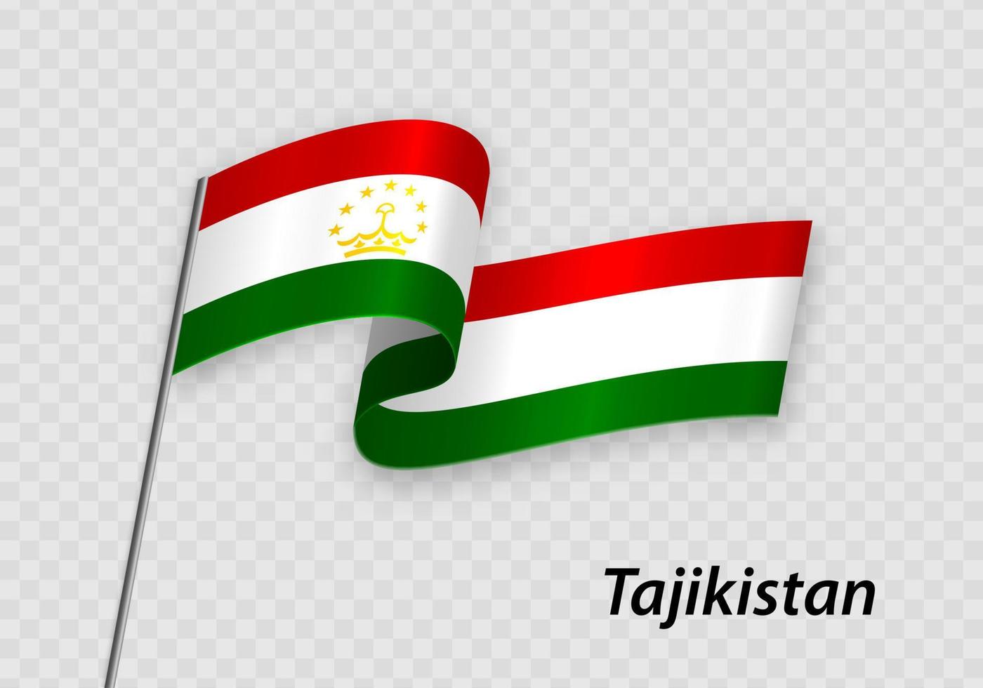Waving flag of Tajikistan on flagpole. Template for independence vector