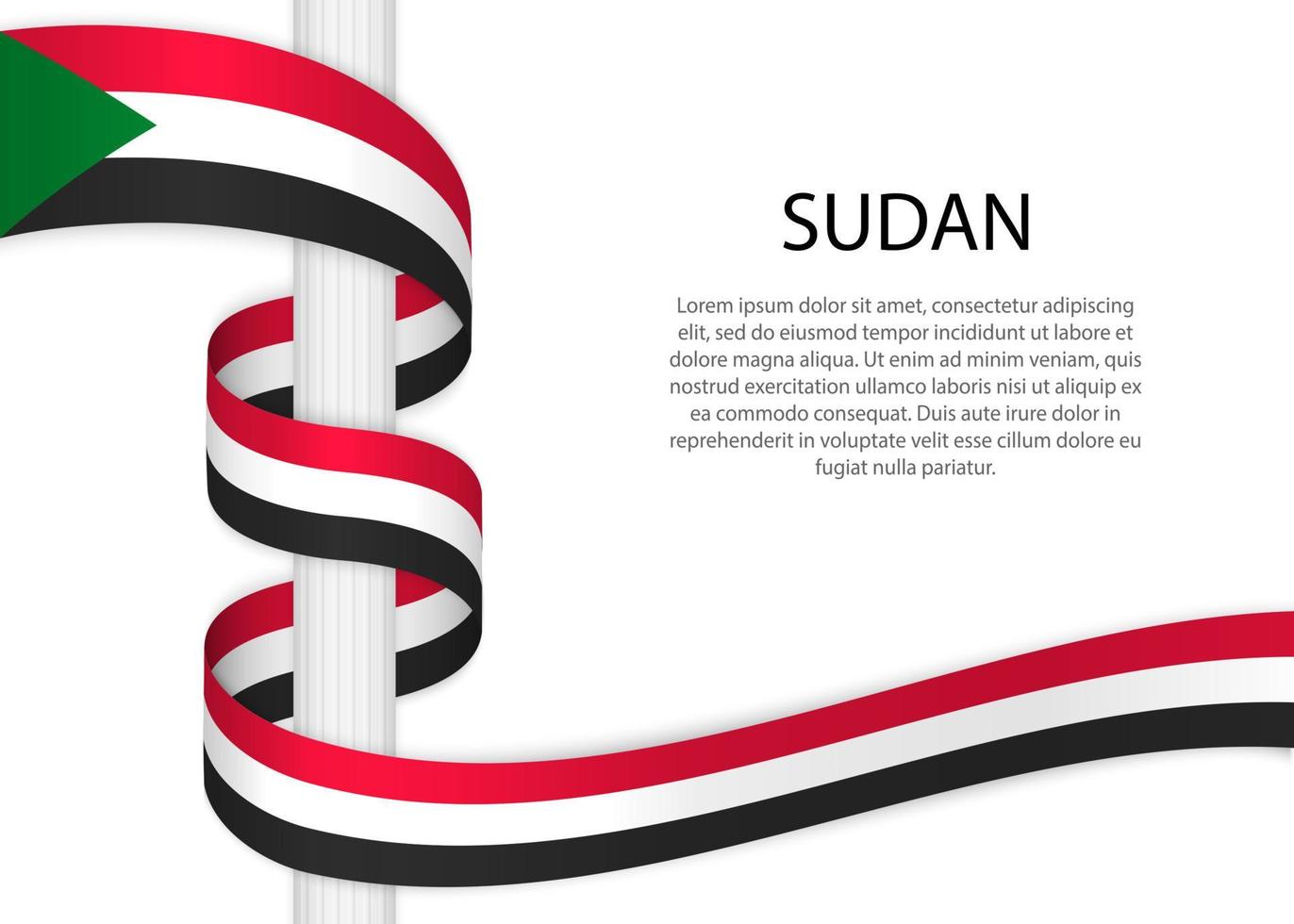 Waving ribbon on pole with flag of Sudan. Template for independe vector