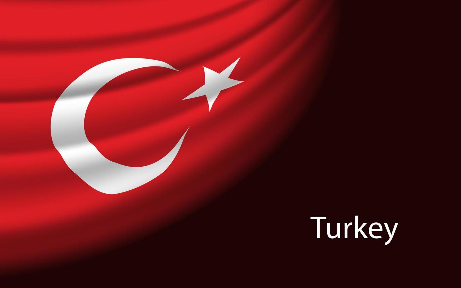 Wave flag of Turkey on dark background. Banner or ribbon vector