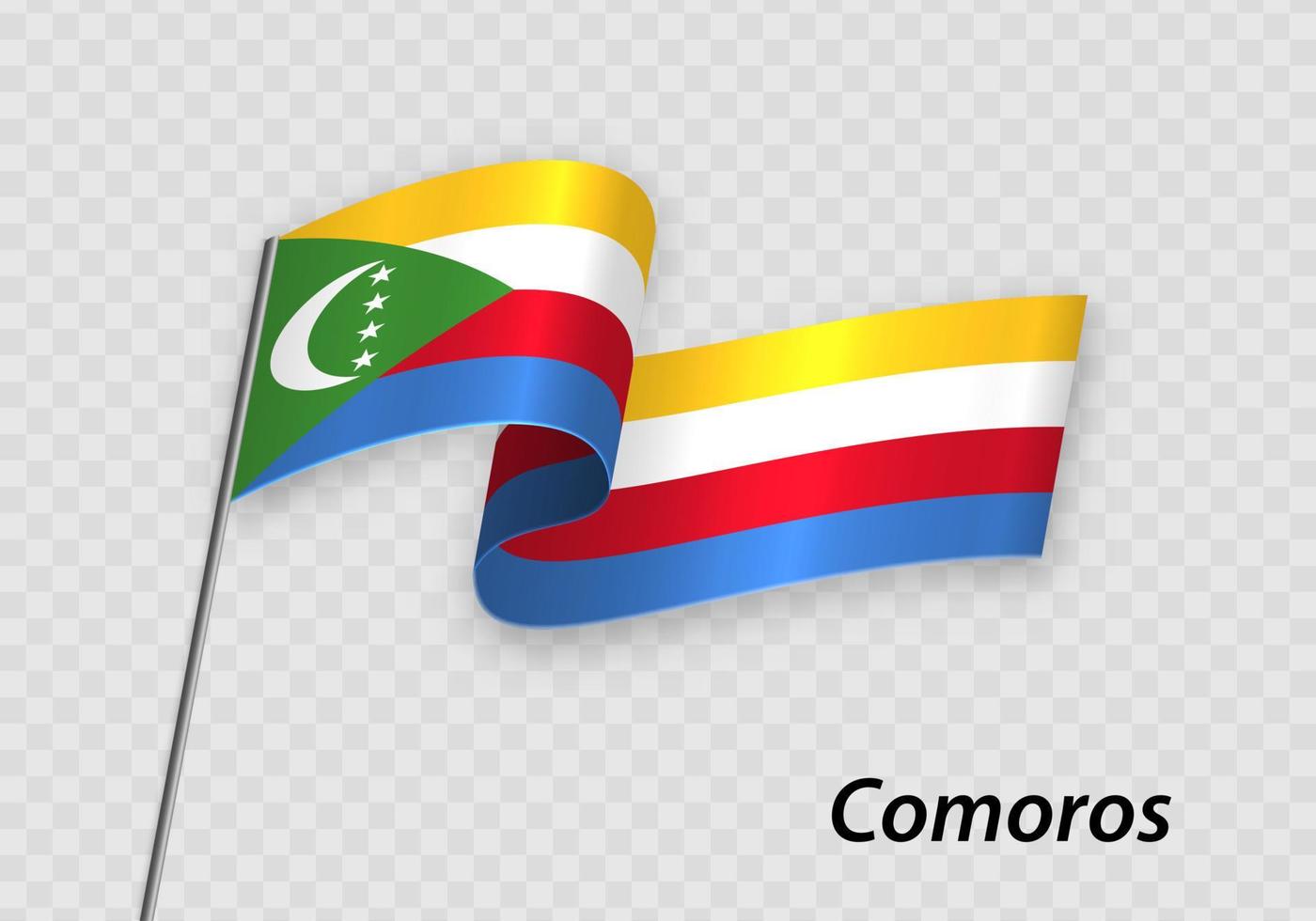 Waving flag of Comoros on flagpole. Template for independence day vector