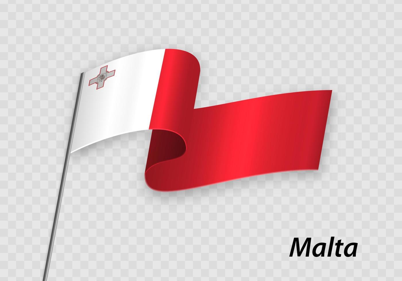 Waving flag of Malta on flagpole. Template for independence day vector
