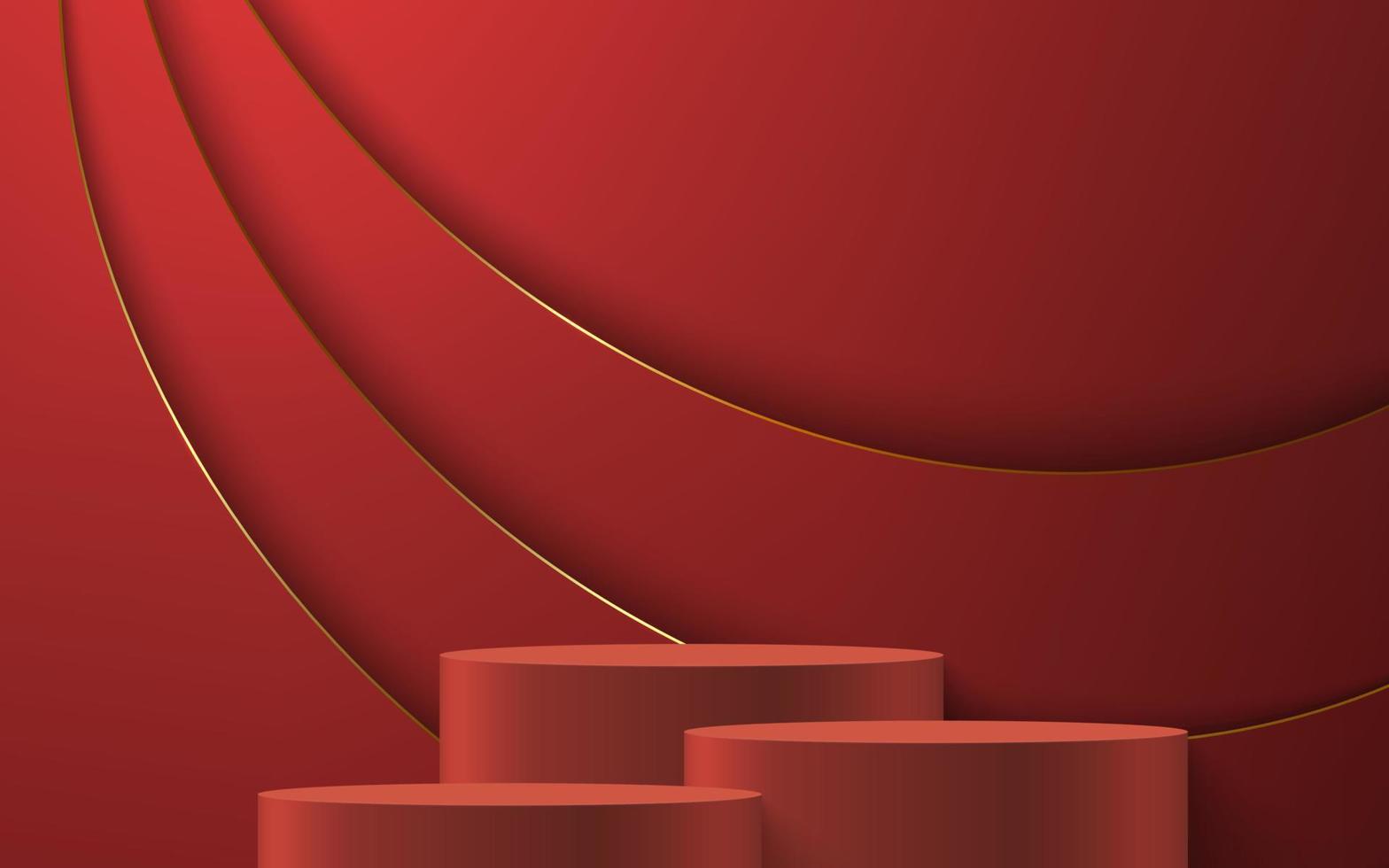3d realistic podium or pedestal on red luxury background. vector