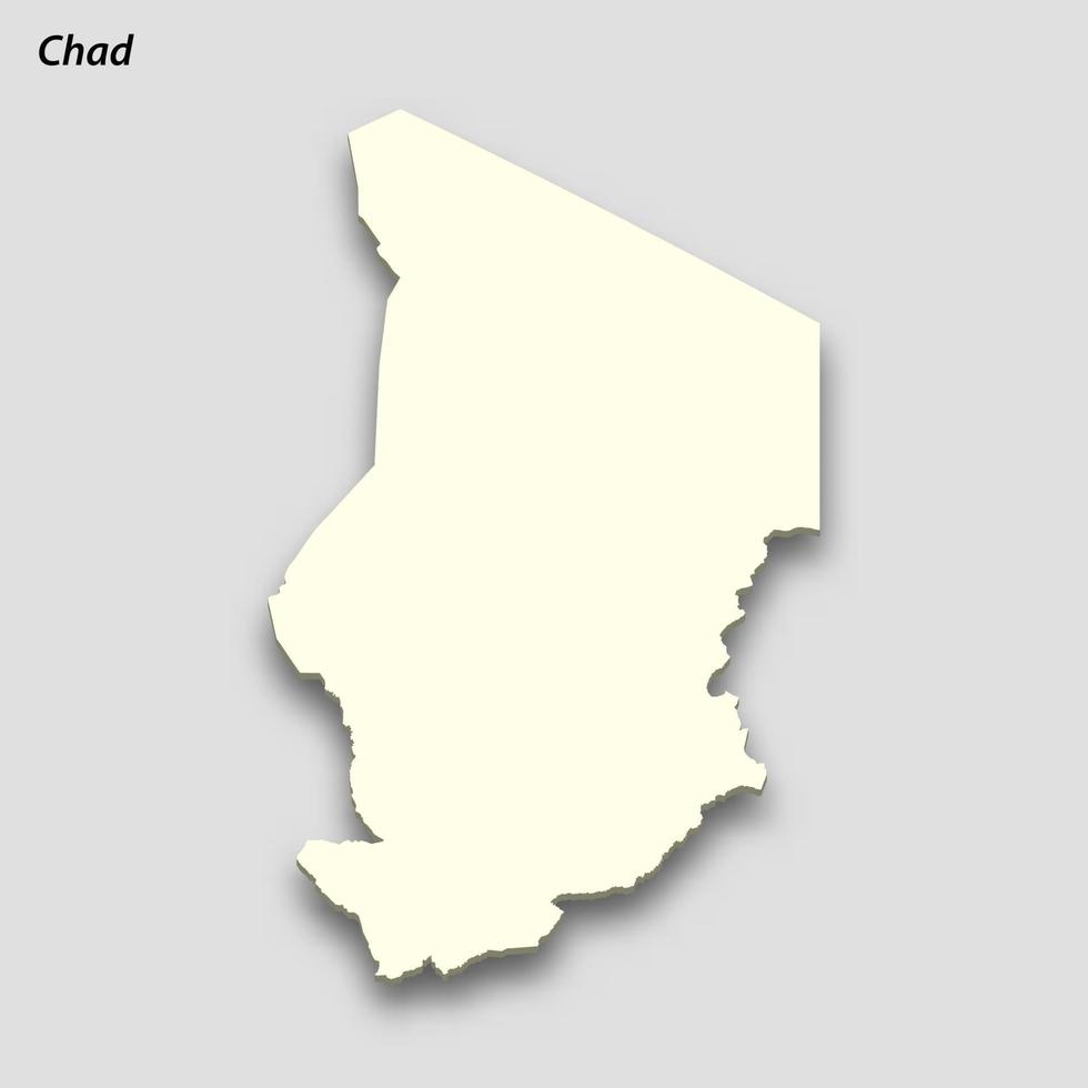 3d isometric map of Chad isolated with shadow vector