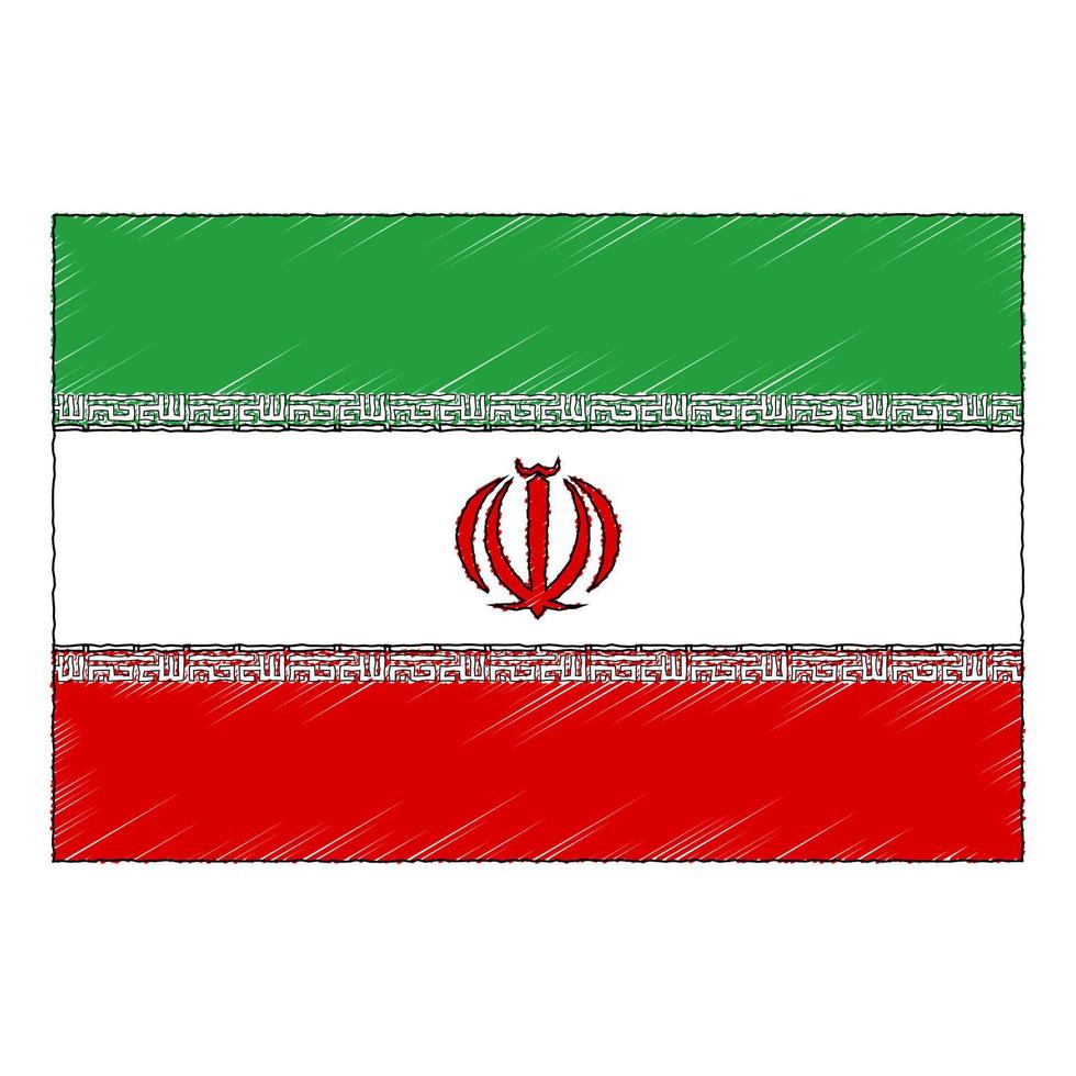 Hand drawn sketch flag of Iran. Doodle style icon vector