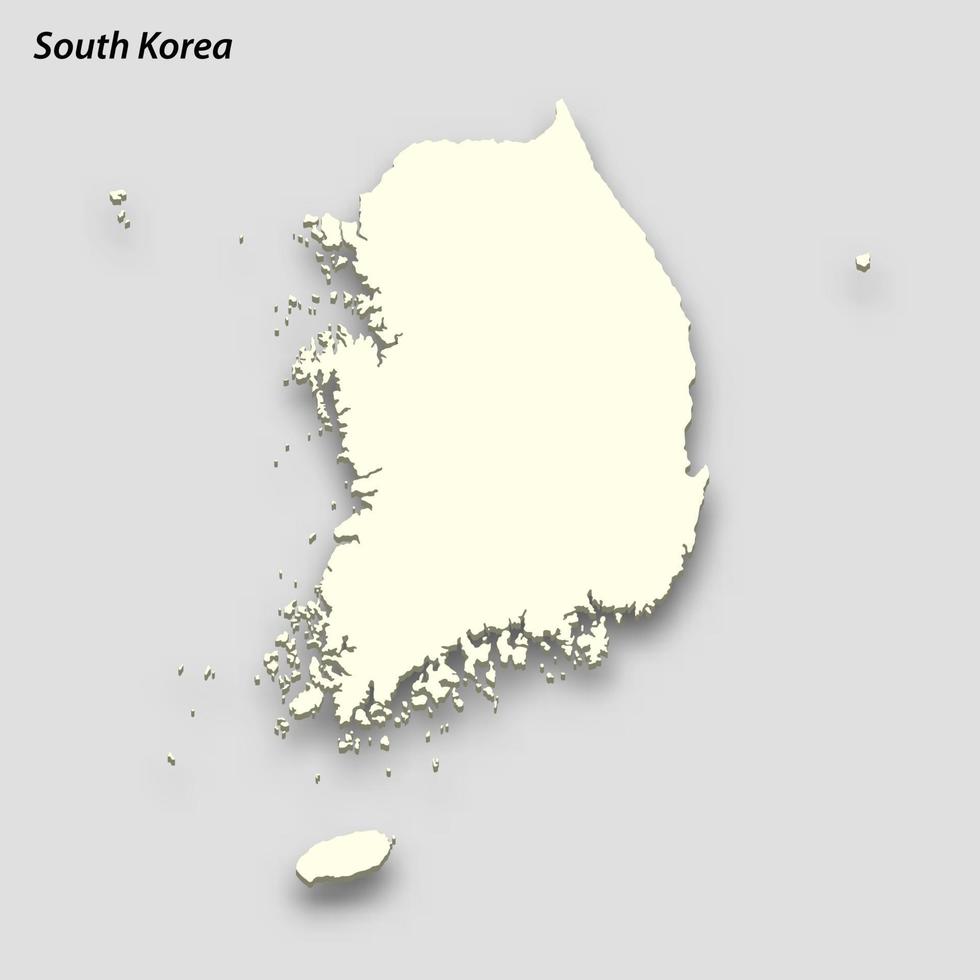 3d isometric map of South Korea isolated with shadow vector