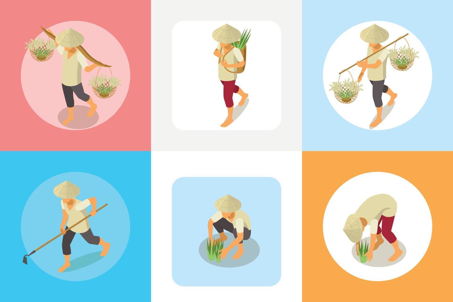 Rice Workers Round Compositions vector