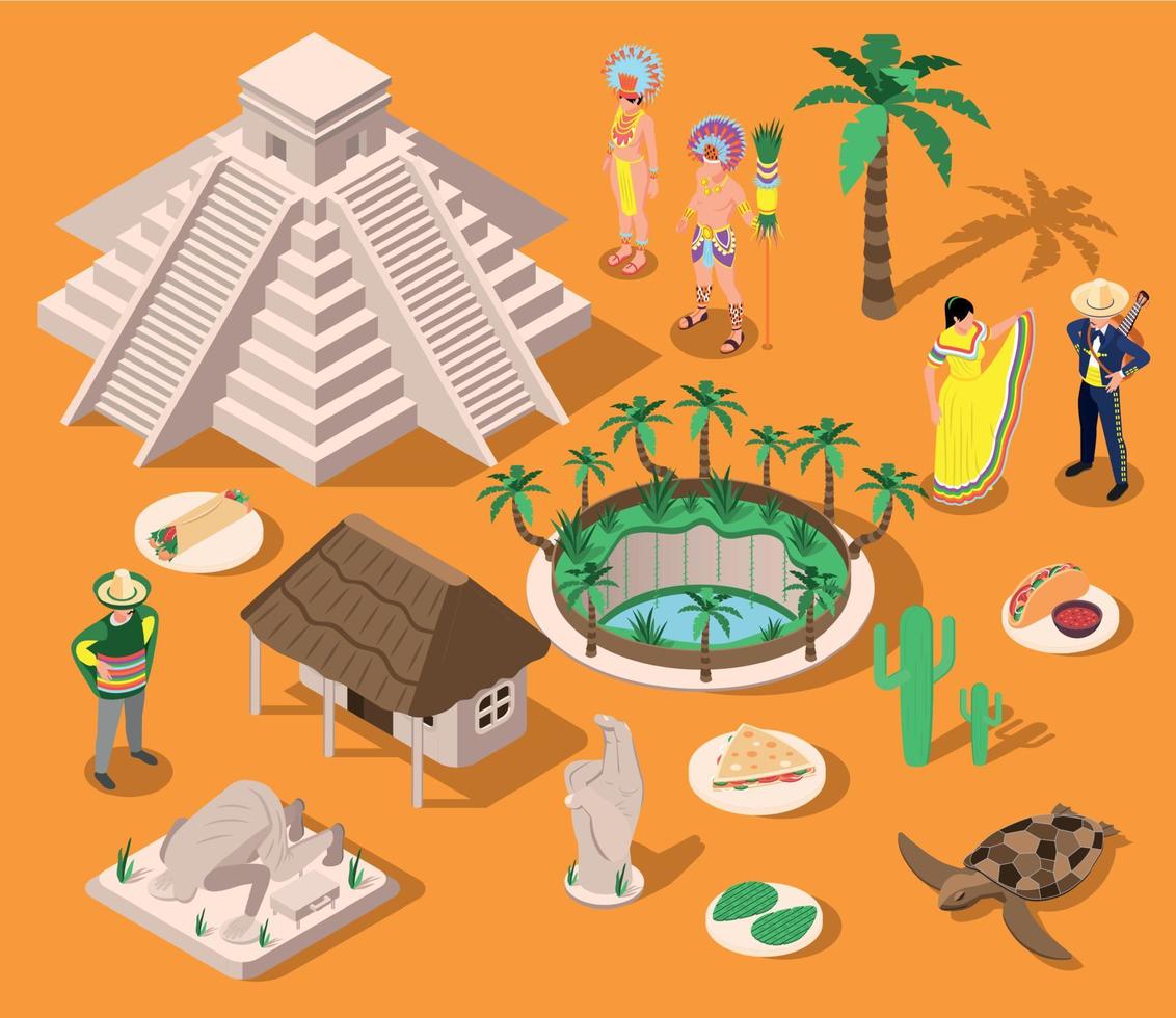 Yucatan Travel Isometric Composition vector