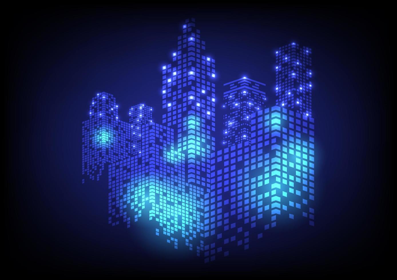 Abstract Background Technology Digital City At night, there are bright lights on tall buildings, towers, capital cities, on a blue gradient background. vector