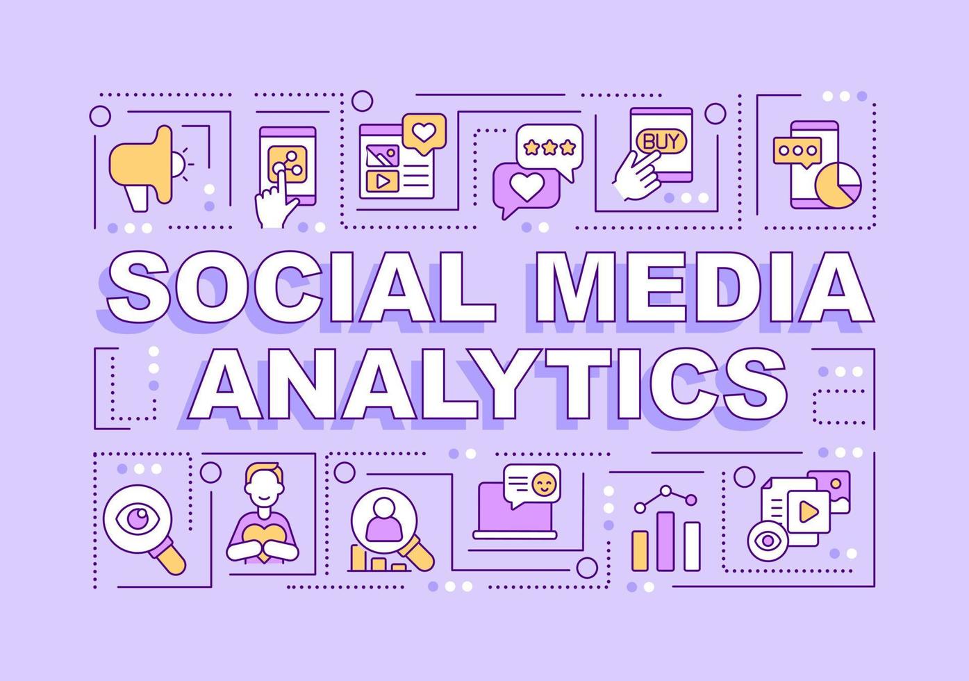 Social media analytics word concepts purple banner. Audience research. Infographics with editable icons on color background. Isolated typography. Vector illustration with text