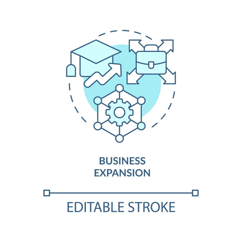 Business expansion turquoise concept icon. Development. Industry specific education abstract idea thin line illustration. Isolated outline drawing. Editable stroke vector