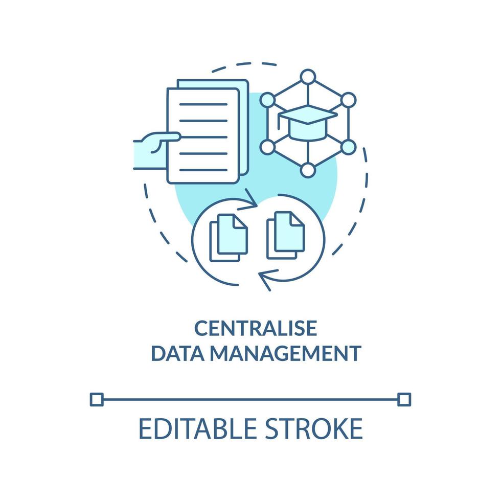 Centralise data management turquoise concept icon. Benefit of industry specific ERP abstract idea thin line illustration. Isolated outline drawing. Editable stroke vector